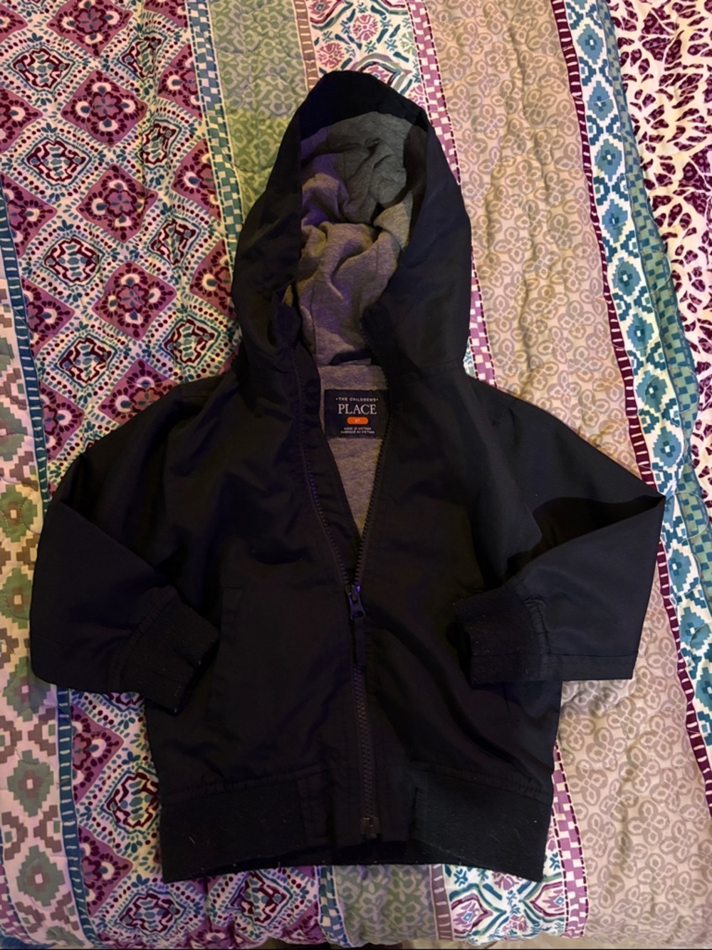 The Children's Place Black Hooded windbreaker Jacket with Gray Lining